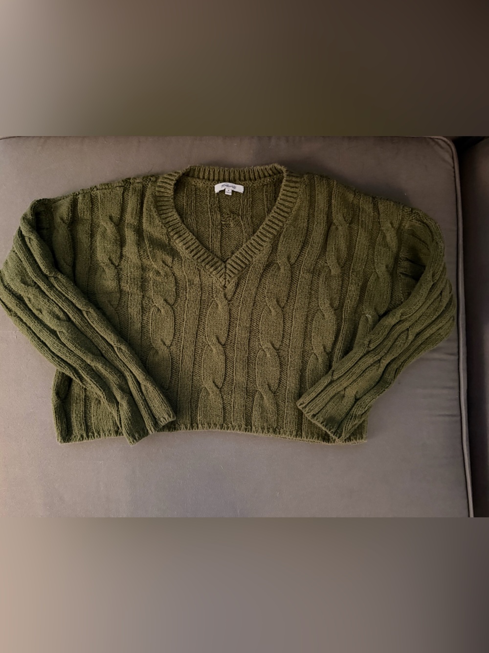 Madewell Olive Green Cable V-Neck Sweater
